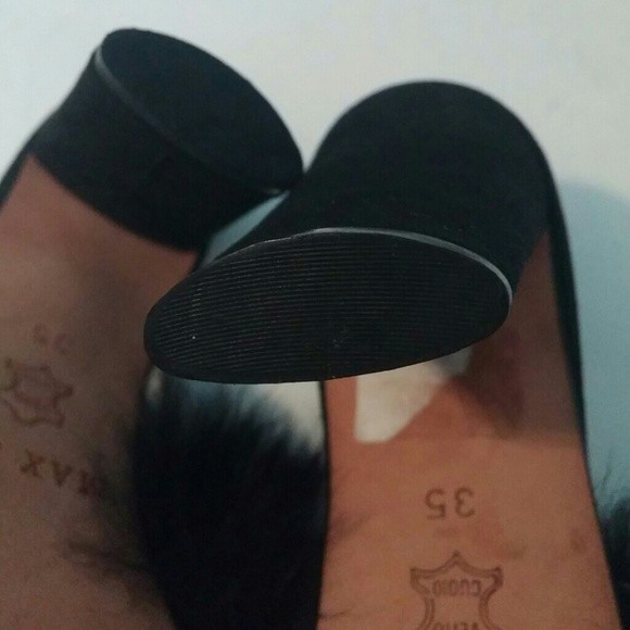 MAX&Co Fur Mules REAL FUR Trim Suede Uppers BLACK 4" HEELS WOMENS 35 IT - Picture 4 of 10